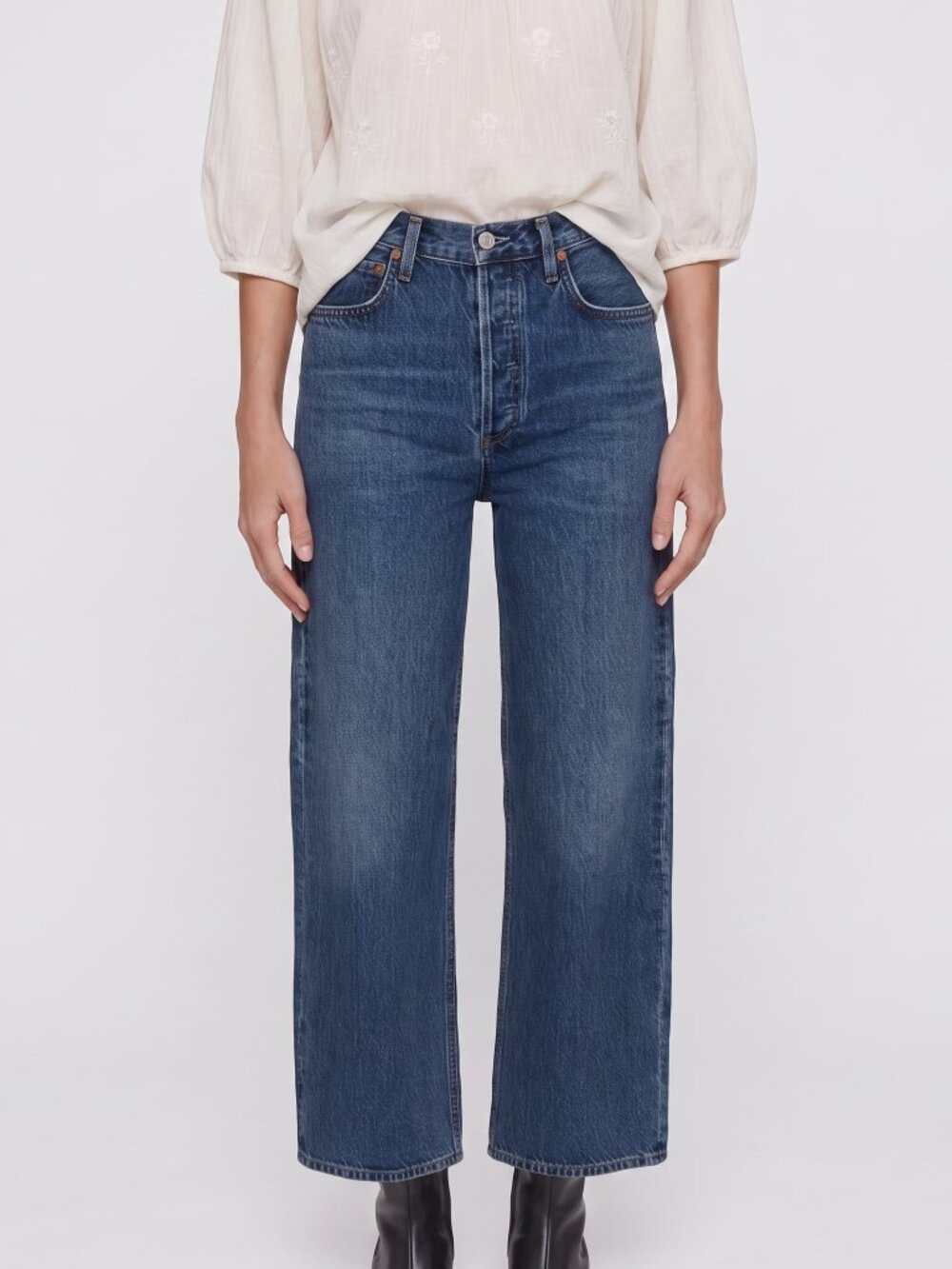NWT AGOLDE Ren High Rise Wide Leg Jeans in Control Medium Indigo Wash Size 26
